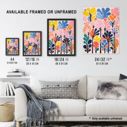 Artery8 Wall Art Print Forest Delight Bright Pastel Colour Oil Painting Pink Orange Blue Henri Matisse Style Trees Artwork Framed - Size: A4 - thumbnail 3