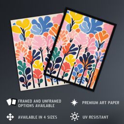 Artery8 Wall Art Print Forest Delight Bright Pastel Colour Oil Painting Pink Orange Blue Henri Matisse Style Trees Artwork Framed - Size: A4 - thumbnail 2