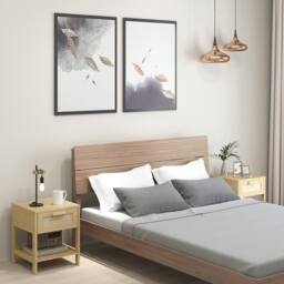 HOMCOM Bedside Table Set of 2 with Rattan Drawer & Storage Shelf, Natural - Size: 2 Pack - thumbnail 1