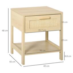 HOMCOM Bedside Table Set of 2 with Rattan Drawer & Storage Shelf, Natural - Size: 2 Pack - thumbnail 3