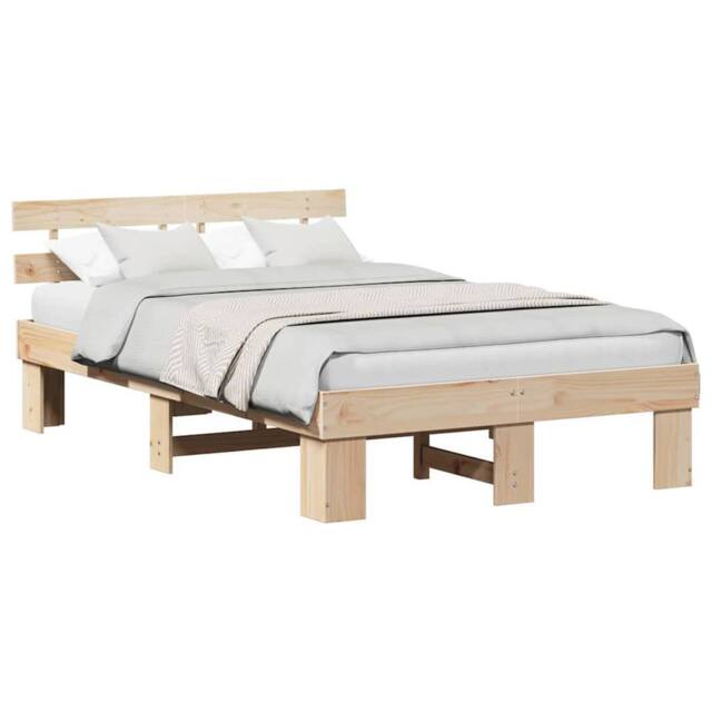 Berkfield Home Modern Bed Frame with Headboard 135x190 cm Solid Wood Pine in Beige - image 1