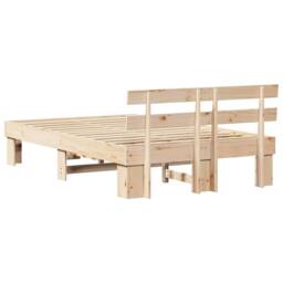 Berkfield Home Modern Bed Frame with Headboard 135x190 cm Solid Wood Pine in Beige - thumbnail 7