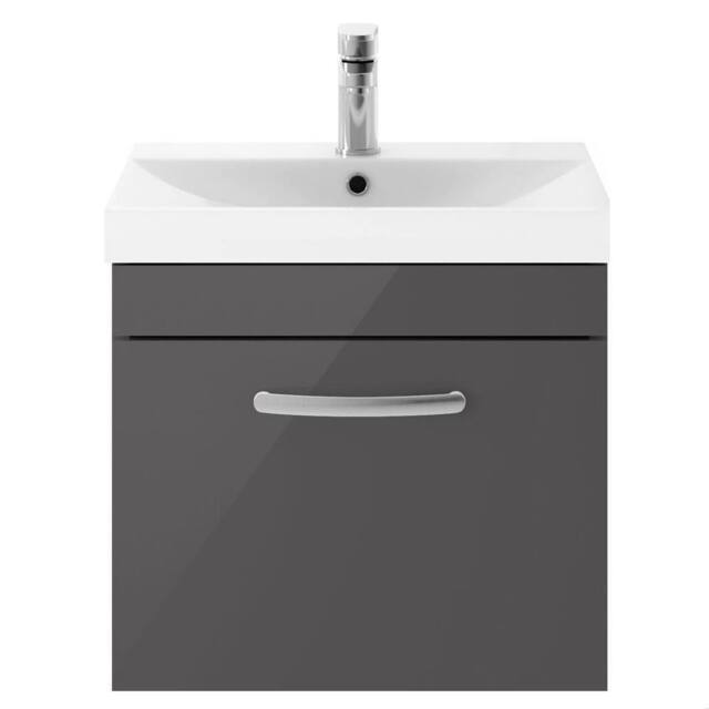 Balterley Millwich 1 Drawer Wall Hung Vanity Basin Unit, Gloss Grey, 500mm in Grey - image 1