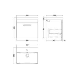 Balterley Millwich 1 Drawer Wall Hung Vanity Basin Unit, Gloss Grey, 500mm in Grey - thumbnail 2