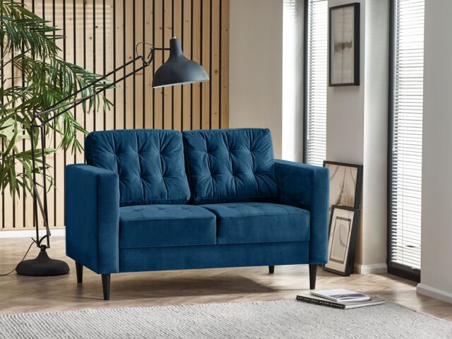 FurnitureboxUK Jade 2-Seater Soft Touch Velvet Sofa With Solid Wood Frame in Navy - image 1