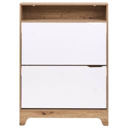 Wyld and Coco White MDF Shoe Cabinet 2 Tilt-Out Compartments W80 x D24 x H111cm in Brown - thumbnail 5