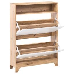 Wyld and Coco White MDF Shoe Cabinet 2 Tilt-Out Compartments W80 x D24 x H111cm in Brown - thumbnail 4