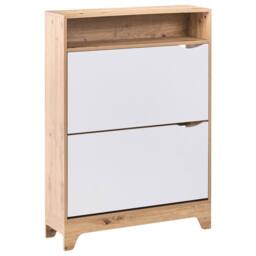 Wyld and Coco White MDF Shoe Cabinet 2 Tilt-Out Compartments W80 x D24 x H111cm in Brown - thumbnail 2