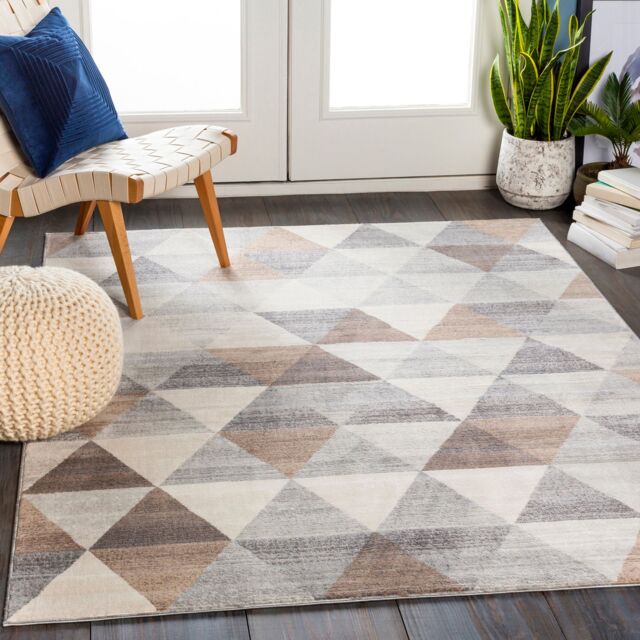 Livabliss Roma-Geometric Grey Brown White Living Dining Bedroom Rug in Mid Grey - Size: 200 cm x 275 cm - image 1