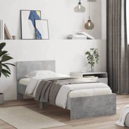 Berkfield Home Bed Frame Frame with Headboard Concrete Grey 75x190 cm Small Single - thumbnail 2