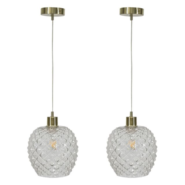 First Choice Lighting Set of 2 Baine - Clear Textured Glass with Satin Brass Pendant Fitting - image 1