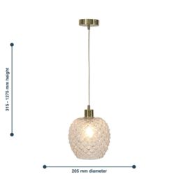 First Choice Lighting Set of 2 Baine - Clear Textured Glass with Satin Brass Pendant Fitting - thumbnail 8