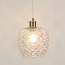 First Choice Lighting Set of 2 Baine - Clear Textured Glass with Satin Brass Pendant Fitting - thumbnail 5