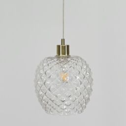 First Choice Lighting Set of 2 Baine - Clear Textured Glass with Satin Brass Pendant Fitting - thumbnail 6