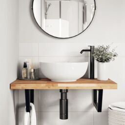 Berkfield Home Basin Shelf Wall Mounted Steel & Solid Wood Acacia in Brown - thumbnail 3