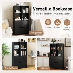 Costway 5-Tier Bookcase w/2 Drawers & 4-Cubes Tall Bookshelf Display Rack in Black - thumbnail 7