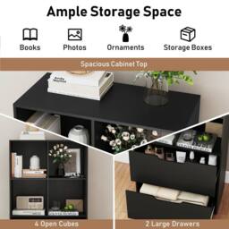Costway 5-Tier Bookcase w/2 Drawers & 4-Cubes Tall Bookshelf Display Rack in Black - thumbnail 5