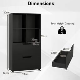 Costway 5-Tier Bookcase w/2 Drawers & 4-Cubes Tall Bookshelf Display Rack in Black - thumbnail 8