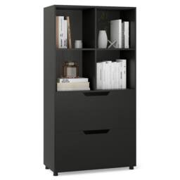 Costway 5-Tier Bookcase w/2 Drawers & 4-Cubes Tall Bookshelf Display Rack in Black - thumbnail 3