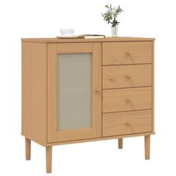 Berkfield Home Sideboard SENJA Rattan Look Brown 80x40x80 cm Solid Wood Pine in Light Brown - Size: 80 x 40 x 80 cm