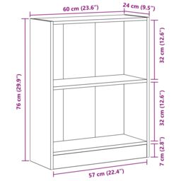 Berkfield Home Book Cabinet Black 60x24x76 cm Engineered Wood - Size: 60 x 24 x 76 cm - thumbnail 9