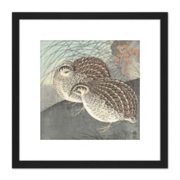Artery8 Ohara Koson Two Quail Full Moon Japan Painting 8X8 Inch Square Wooden Framed Wall Art Print Picture with Mount in Black - thumbnail 1