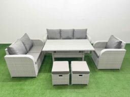 Fimous Patio PE Wicker 8 Seater Outdoor Rattan Furniture Sofa Sets w/ Rectangular Dining Table Reclining Chair Loveseat Sofa 3 Seater Sofa Stool - thumbnail 2
