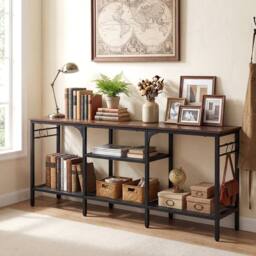 "Gymax TV Stand for 65"" TVs Media Console Table With Metal Mesh Shelves in Brown" - thumbnail 7