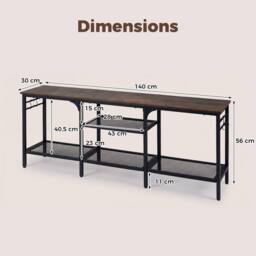 "Gymax TV Stand for 65"" TVs Media Console Table With Metal Mesh Shelves in Brown" - thumbnail 4