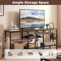 "Gymax TV Stand for 65"" TVs Media Console Table With Metal Mesh Shelves in Brown" - thumbnail 5