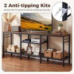 "Gymax TV Stand for 65"" TVs Media Console Table With Metal Mesh Shelves in Brown" - thumbnail 6