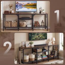 "Gymax TV Stand for 65"" TVs Media Console Table With Metal Mesh Shelves in Brown" - thumbnail 3