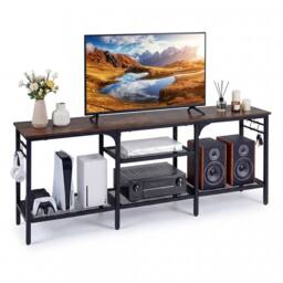 "Gymax TV Stand for 65"" TVs Media Console Table With Metal Mesh Shelves in Brown"