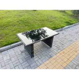 Fimous Rattan Garden Furniture Set 4-seater Patio Black Glass Table Chairs in Dark Grey - thumbnail 4