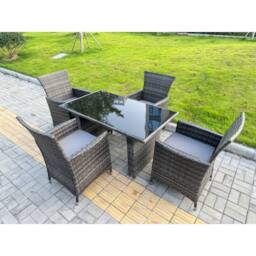 Fimous Rattan Garden Furniture Set 4-seater Patio Black Glass Table Chairs in Dark Grey - thumbnail 1
