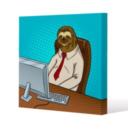 Benjamin Tate Design Sloth animal office worker pop art retro (Canvas Print) / 114 x 114 x 4cm in Natural - Size: 114 x 114 x 4 cm - thumbnail 1