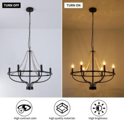 Garwarm Black 6-Light Metal Cage Pendant Light Adjustable Height - thumbnail 8