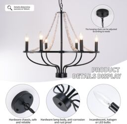 Garwarm Black 6-Light Metal Cage Pendant Light Adjustable Height - thumbnail 4