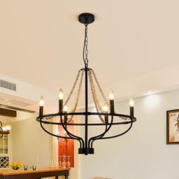 Garwarm Black 6-Light Metal Cage Pendant Light Adjustable Height - thumbnail 1