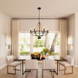 Garwarm Black 6-Light Metal Cage Pendant Light Adjustable Height - thumbnail 2