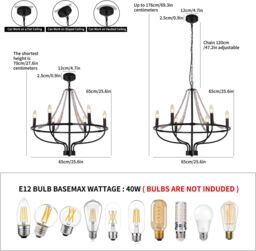 Garwarm Black 6-Light Metal Cage Pendant Light Adjustable Height - thumbnail 3
