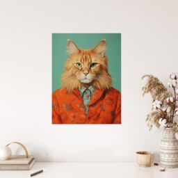 "Wee Blue Coo Wall Art Print Maine Coon Ginger Pet Cat Portrait Fun Living Room in Orange - Size: W24"" x H32""" - thumbnail 4