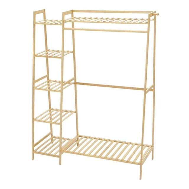 VOGREX 110cm Bamboo Garment Rack with Storage Shelves in Natural - image 1
