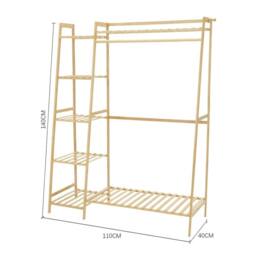 VOGREX 110cm Bamboo Garment Rack with Storage Shelves in Natural - thumbnail 3