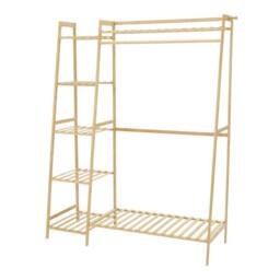 VOGREX 110cm Bamboo Garment Rack with Storage Shelves in Natural - thumbnail 4
