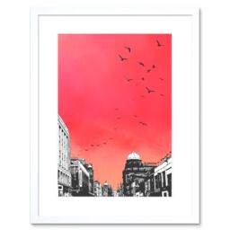 "Artery8 Wall Art Print Rooftop Birds Glasgow Framed 9X7 in White - Size: W7"" x H9""" - thumbnail 1
