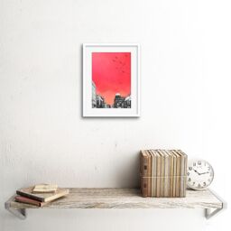 "Artery8 Wall Art Print Rooftop Birds Glasgow Framed 9X7 in White - Size: W7"" x H9""" - thumbnail 2