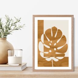 ARTZE Mustard Monstera Mid Century Tropical Framed Print SIZE: A2 with Oak Frame - Size: A4 - thumbnail 2