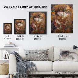 Artery8 Asleep Gustav Klimt-Inspired Portrait Of A Woman Bedroom Artwork Framed Wall Art Print A4 in Black - thumbnail 3