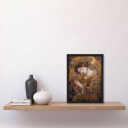 Artery8 Asleep Gustav Klimt-Inspired Portrait Of A Woman Bedroom Artwork Framed Wall Art Print A4 in Black - thumbnail 4